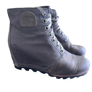 Sorel PDX Wedge‎ Ankle Boots Canvas Lea Lace Up Size 9
